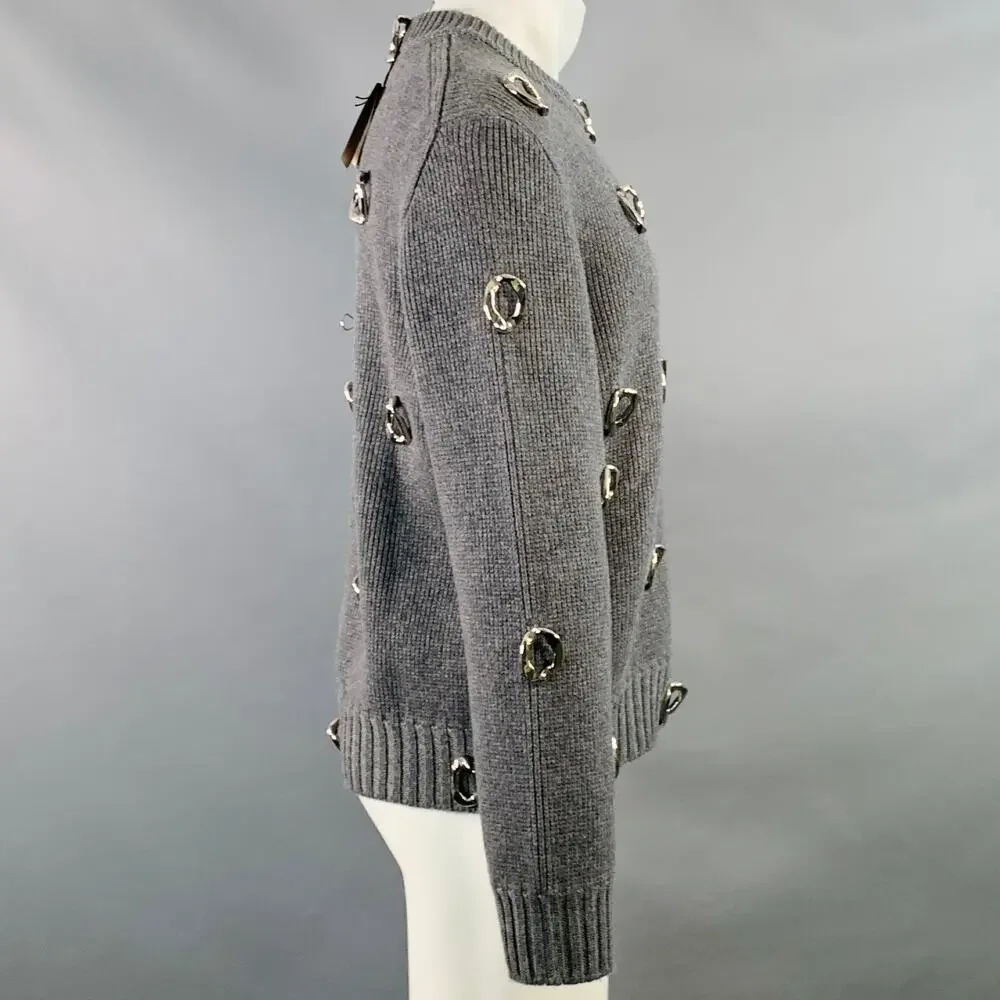BURBERRY Size XS Grey Embellishment Cashmere Wool Crew Neck Sweater - Picture 3 of 6
